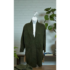 Paul Costelloe Duster Cardigan Sweater Sz Large Green Wool Blend Black Label